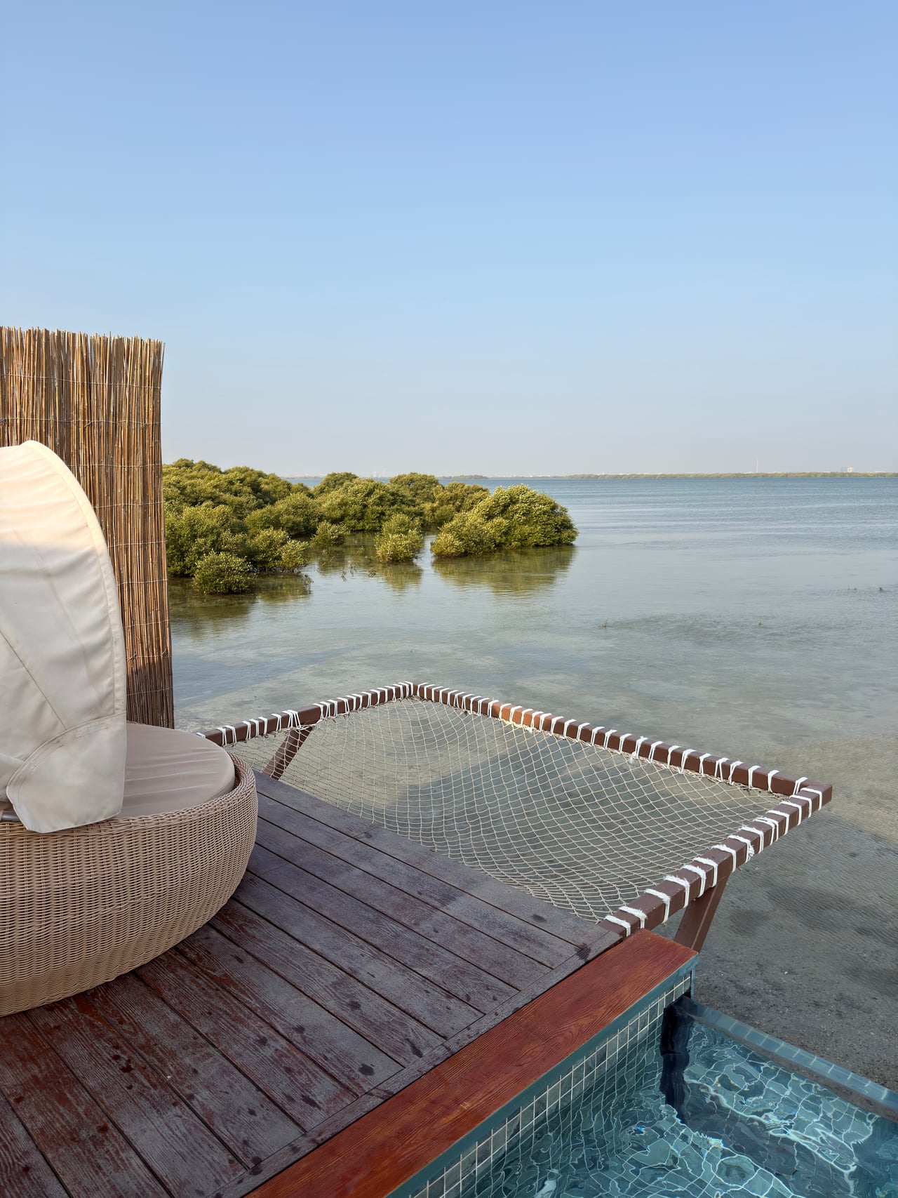 A private deck with loungers above the mangroves